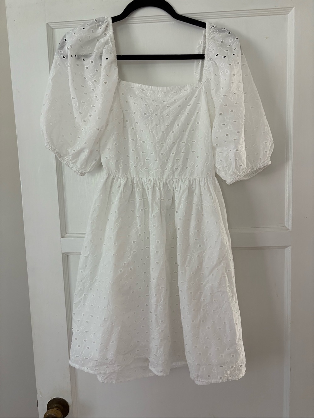 White Eyelet Puff Sleeve Mini Dress